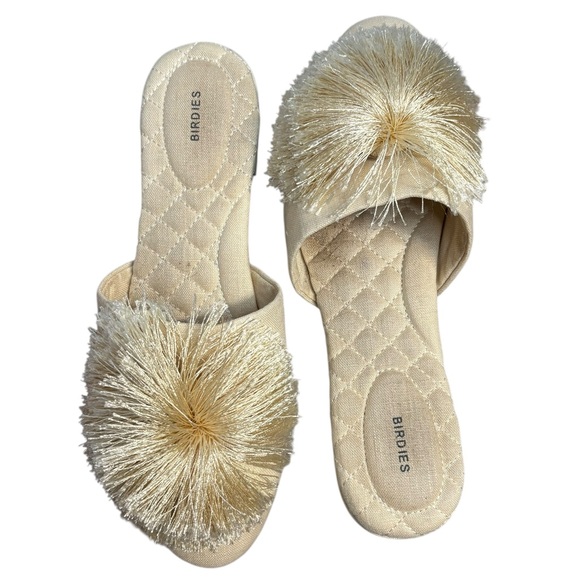Birdies songbird mules linen cream Pom Pom Women's flats size 8 shoes - Picture 1 of 10